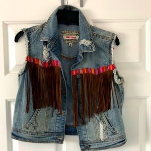 Fringe denim vest